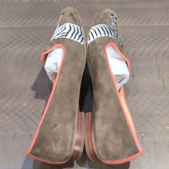 C. Wonder Green Suede Embroidered Zebra Smoking Loafers Sz 9 - Picture 6 of 10